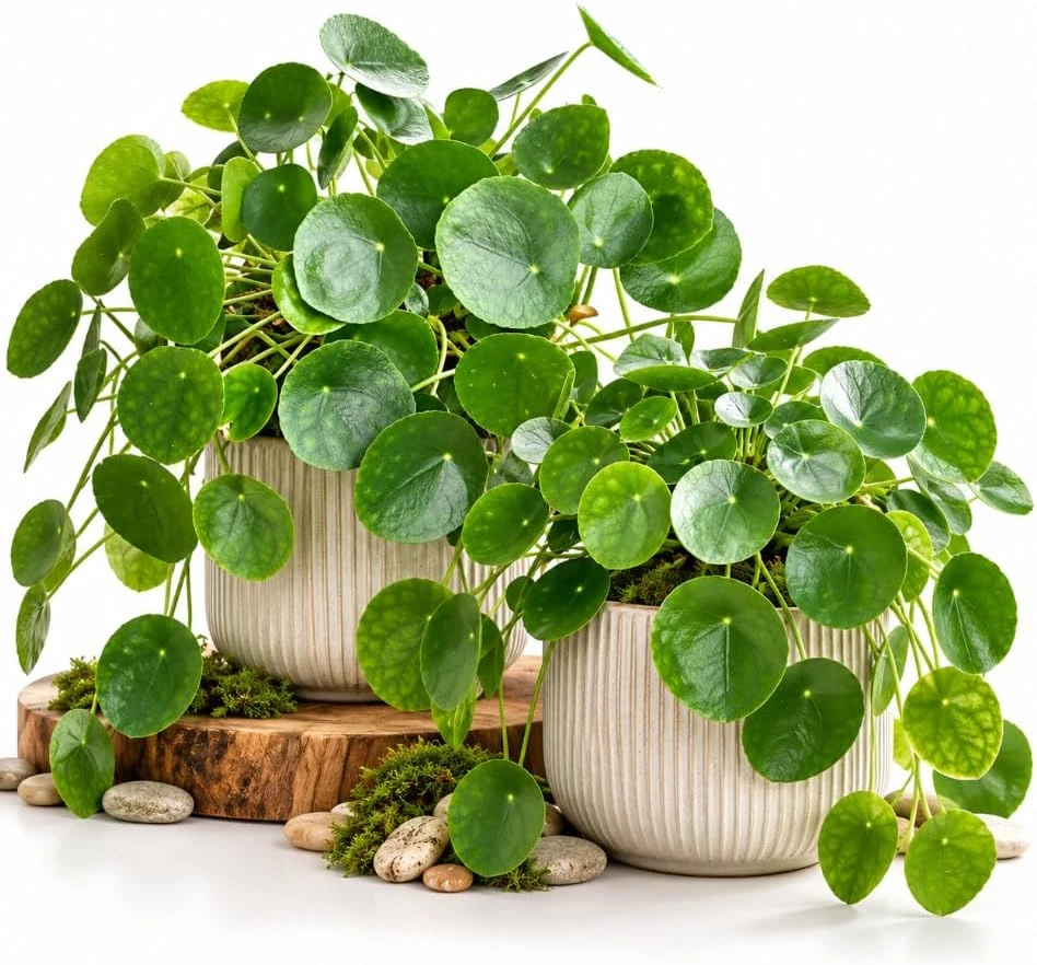 Set of 2 Green Money Plant, Pilea Peperomioides Live Houseplant, Easy Care Indoor Plant, 4-7 Inch Tall for Home Growing - Image 1