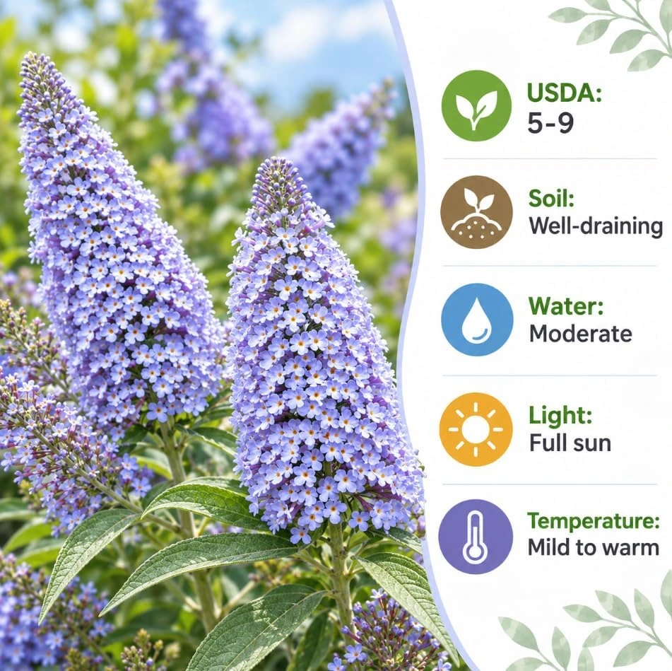 Set of 2 Light Blue Butterfly Bush Live Plants, Buddleia Shrubs, 4-6 Inches Tall, Outdoor - Image 5