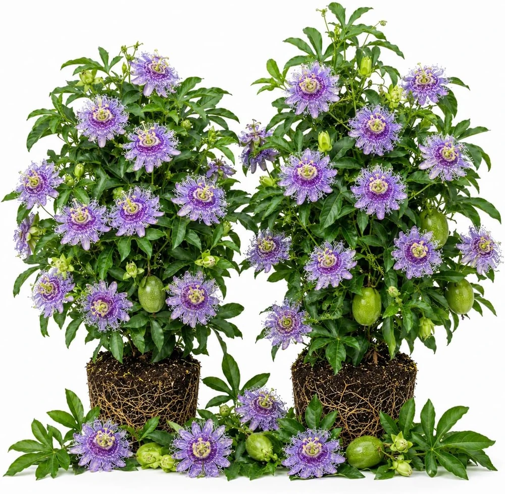 Set of 2 Maypop Passion Flower Plants Live, Passiflora Incarnata Purple Vine, 4-6 Inch Tall - Image 1