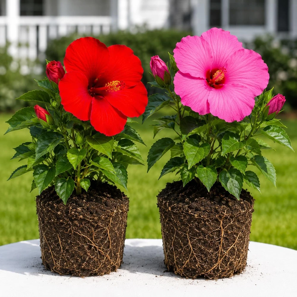 Set of 2 Mix Hibiscus Live Plant, Hardy Flowering Tropical Shrub, 4-8 Inch Tall - Image 1