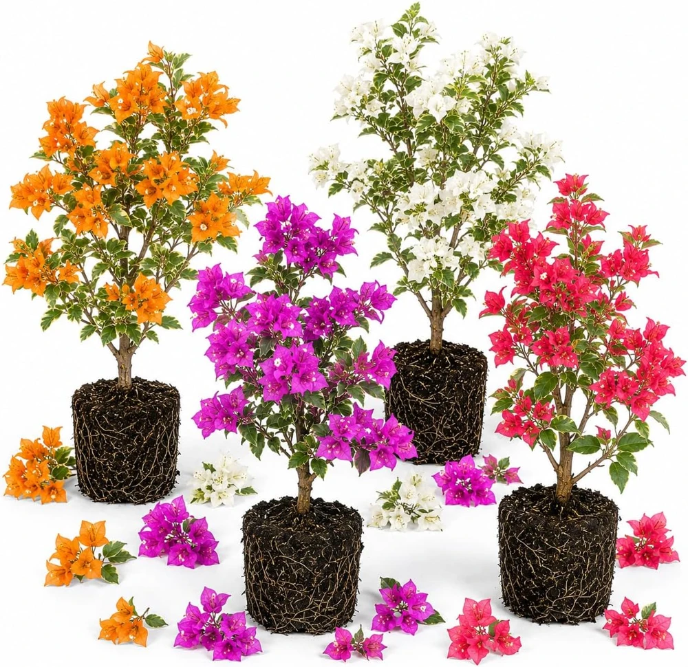 Set of 2 Mixed Bougainvillea Live Plants, 4-7 Inches Tall, Colorful Flowering Vines for Patio & Garden - Image 1