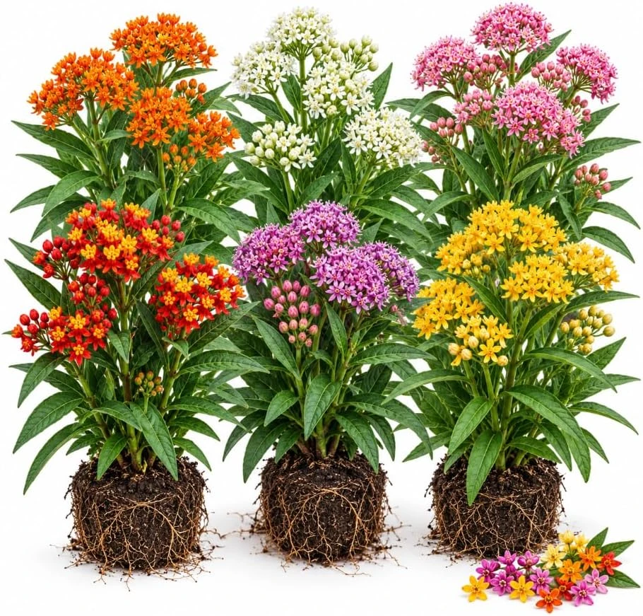 Set of 2 Mixed Butterfly Milkweed Live Plants - Perennial Starters for Outdoor Gardens, Full Sun - Image 1
