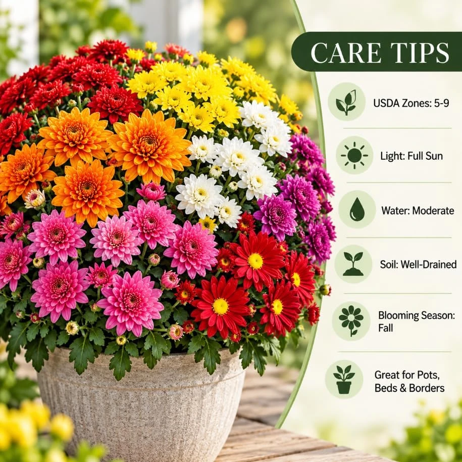 Set of 2 Mixed Mum Live Plants, 4-6 Inches Tall, Hardy Chrysanthemum Flowers for Garden & Containers - Image 5
