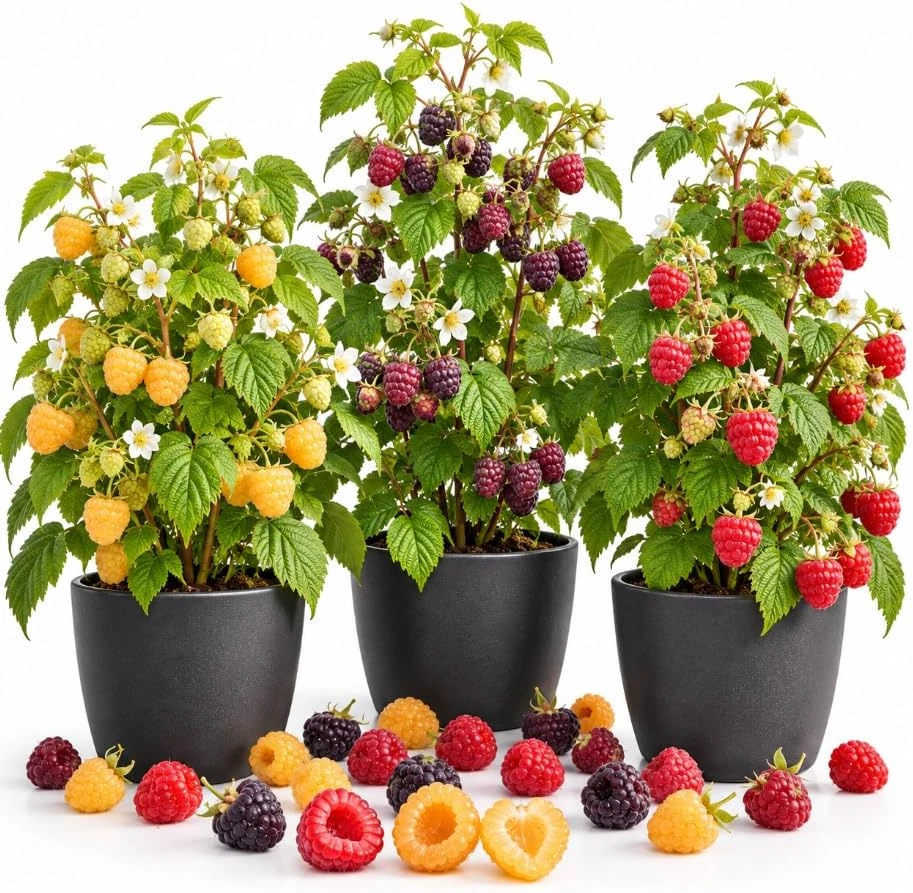 Set of 2 Mixed Raspberry Live Plants, 4-7 Inches, Well Rooted Berry Bushes for Outdoor Gardens - Image 1
