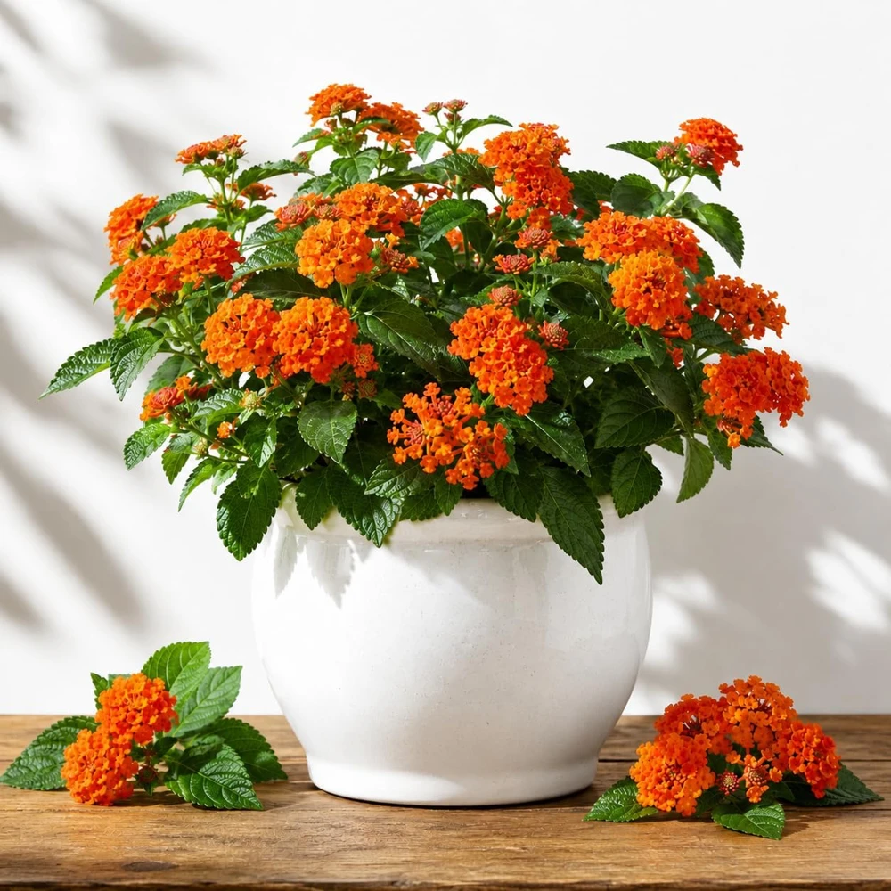 Set of 2 Orange Lantana Live Plants, 4-7 Inches Tall, Flowering Outdoor Starter Plants - Image 1