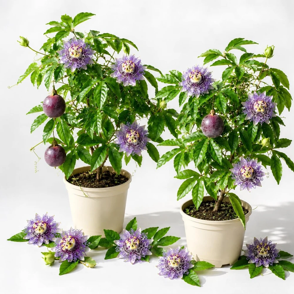 Set of 2 Passiflora Incarnata Maypop Live Plants – Purple Passionflower Vine, 4-6 Inch Tall, Perennial - Image 1