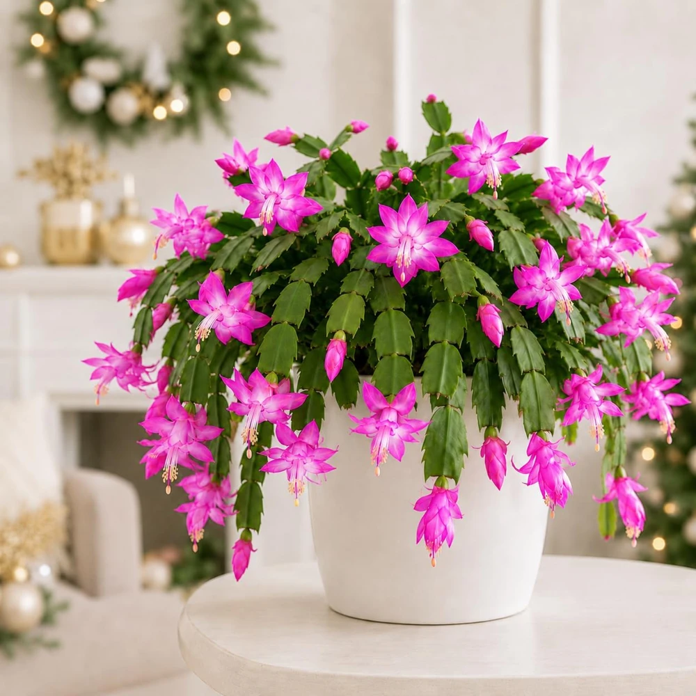 Set of 2 Pink Christmas Cactus Live Plants, 4-8 Inch Tall, Thanksgiving Cactus - Image 1
