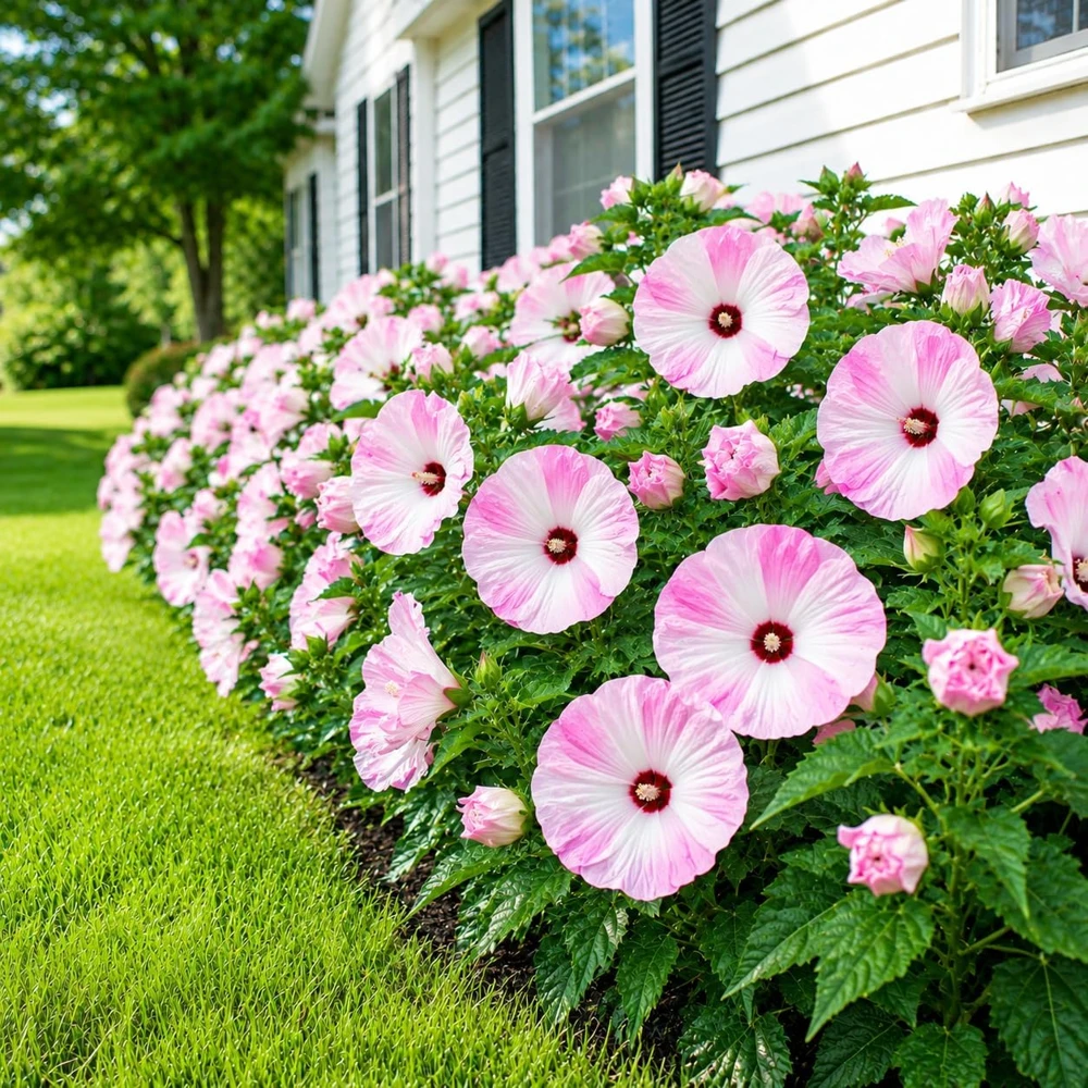 Set of 2 Pink & White Hibiscus Live Plants, Hardy Tropical Shrub, 4-8 Inch Tall, Outdoor Flowering - Image 1