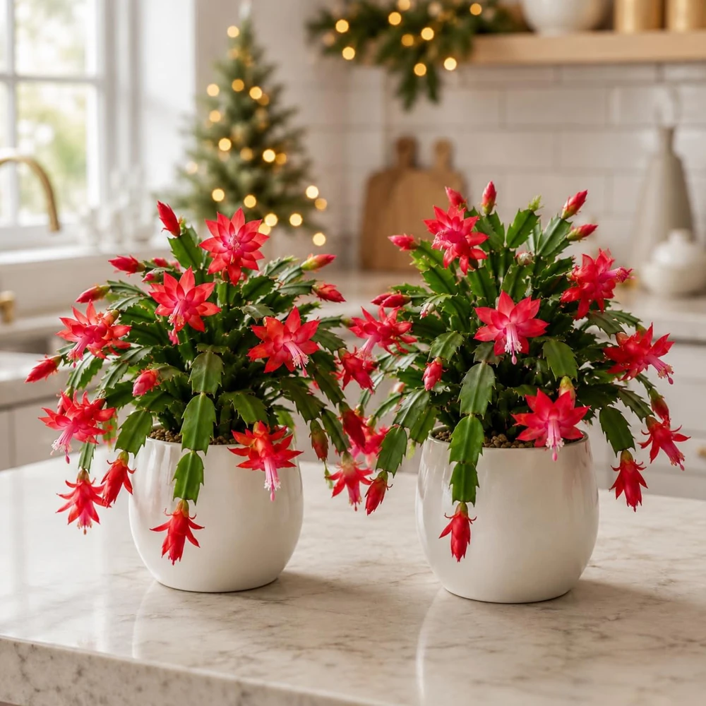 Set of 2 Red Christmas Cactus Live Plants, 4-8 Inch Tall, No Pot - Image 3
