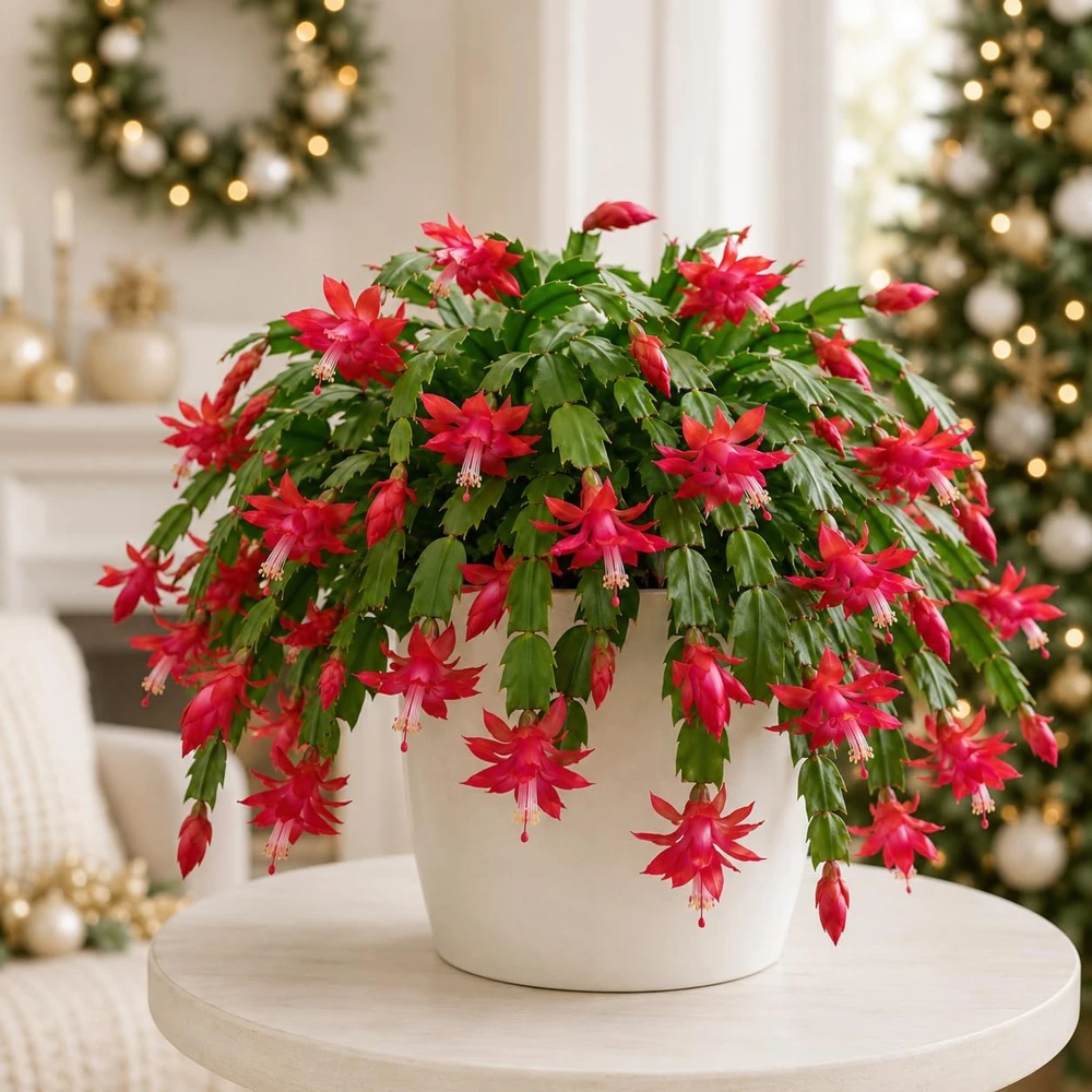 Set of 2 Red Christmas Cactus Live Plants, 4-8 Inch Tall, No Pot - Image 1