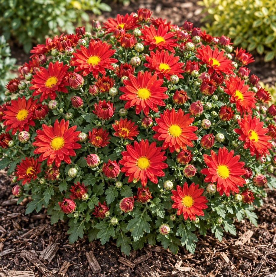 Set of 2 Red Chrysanthemum Live Plants, 4-6 Inches Tall, Outdoor Garden Mums - Image 4