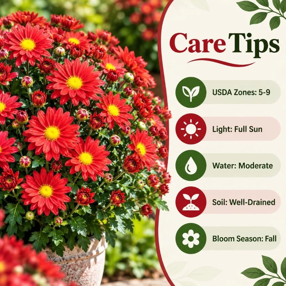 Set of 2 Red Chrysanthemum Live Plants, 4-6 Inches Tall, Outdoor Garden Mums - Image 5