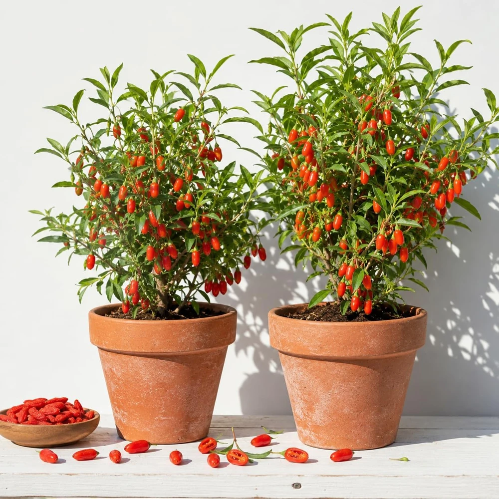 Set of 2 Red Goji Berry Live Plants, Sweet Berry Starter Plants, 4-7 Inches Tall, Indoor Outdoor Shrub - Image 1