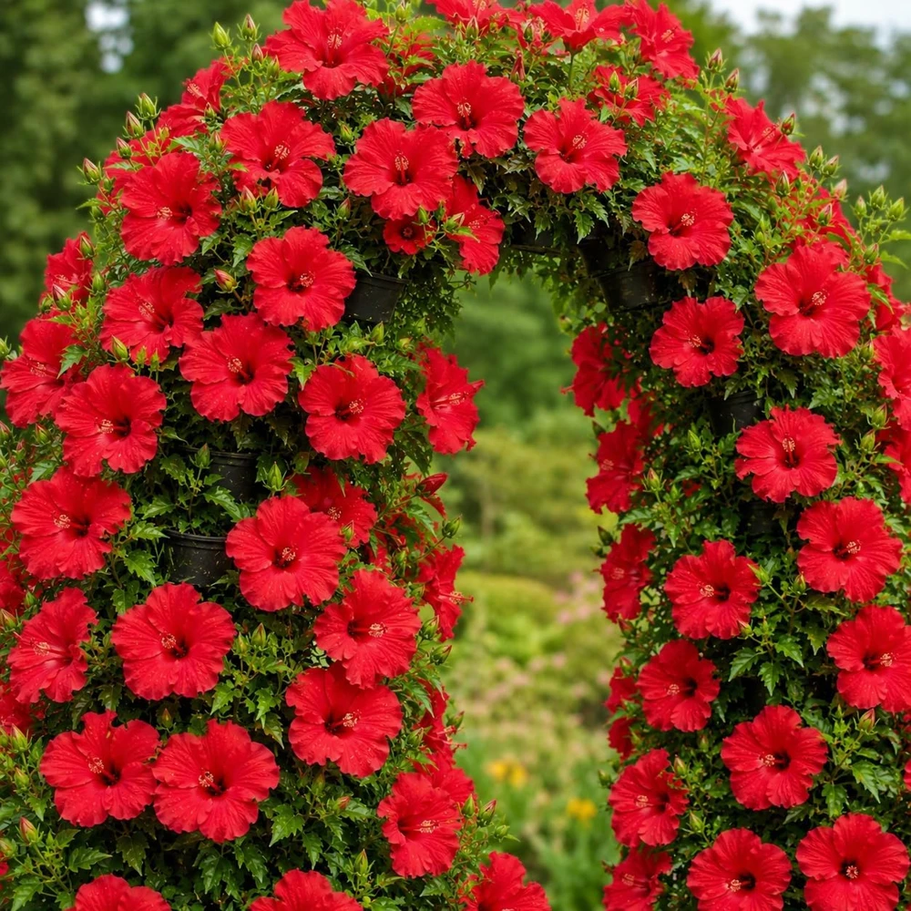 Set of 2 Red Hibiscus Live Plants – Tropical Flowering Shrub, 4-8 Inch Tall, Outdoor - Image 1