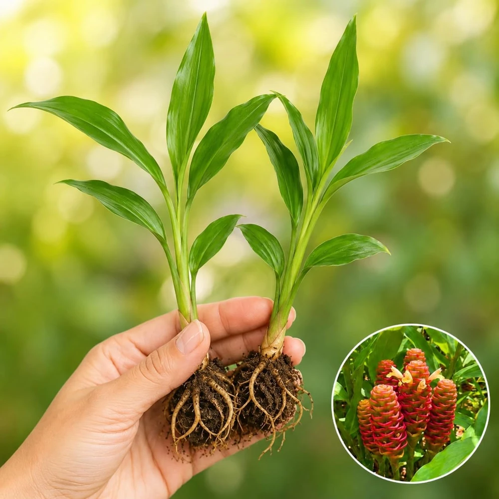 Set of 2 Shampoo Ginger Plants Live, Zingiber Zerumbet, 4-8 Inch Tall, Outdoor - Image 2