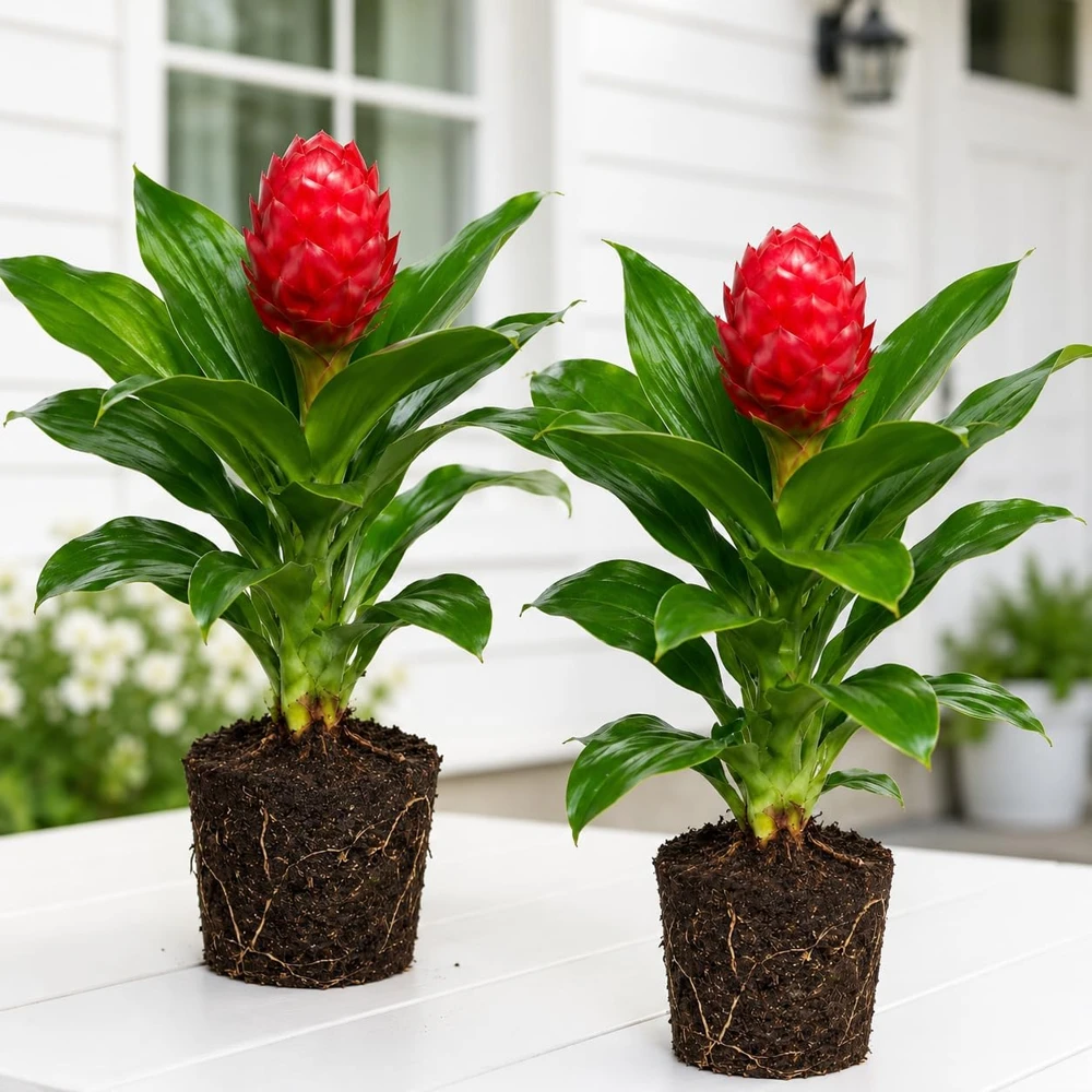 Set of 2 Shampoo Ginger Plants Live, Zingiber Zerumbet, 4-8 Inch Tall, Outdoor - Image 1