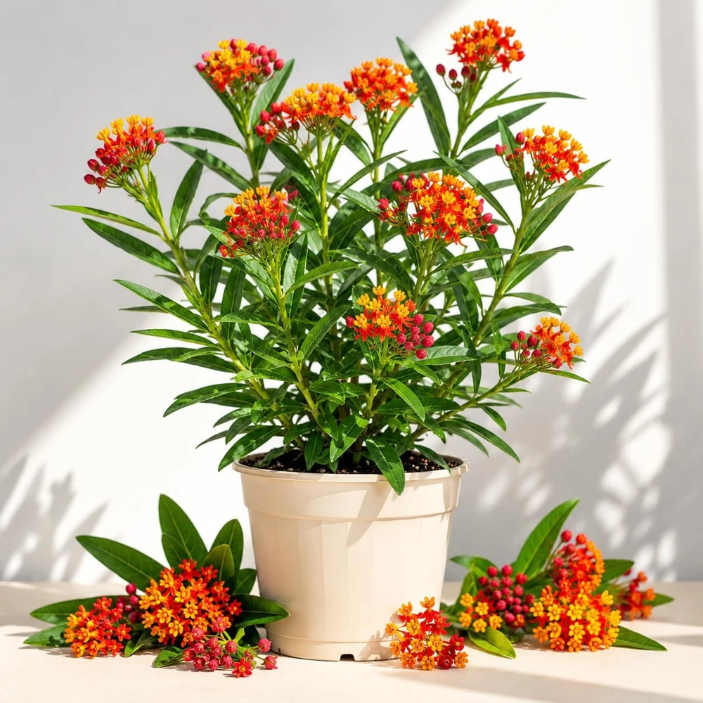 Set of 2 Tropical Milkweed Live Plants – Asclepias, Orange Red Flowers, 4-8 Inch Tall, Outdoor - Image 1