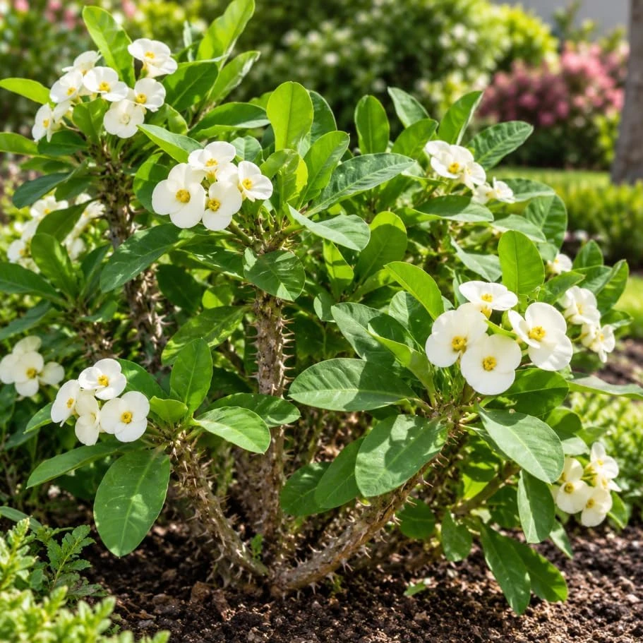 Set of 2 White Euphorbia Milii Live Plants 4-6 Inches Tall - Crown of Thorns Succulent for Indoor & Outdoor - Image 2