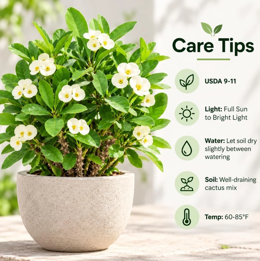 Set of 2 White Euphorbia Milii Live Plants 4-6 Inches Tall - Crown of Thorns Succulent for Indoor & Outdoor - Image 5