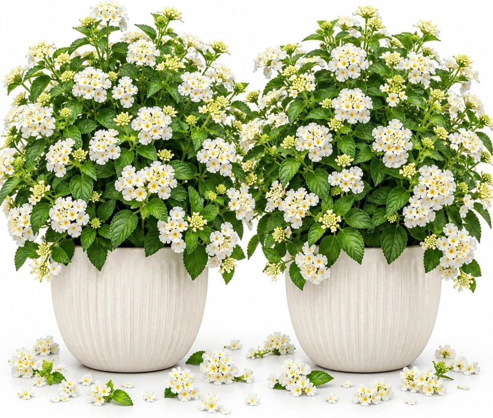 Set of 2 White Lantana Live Plants – 4-6" Tall Starter Plants for Outdoor Garden - Image 1