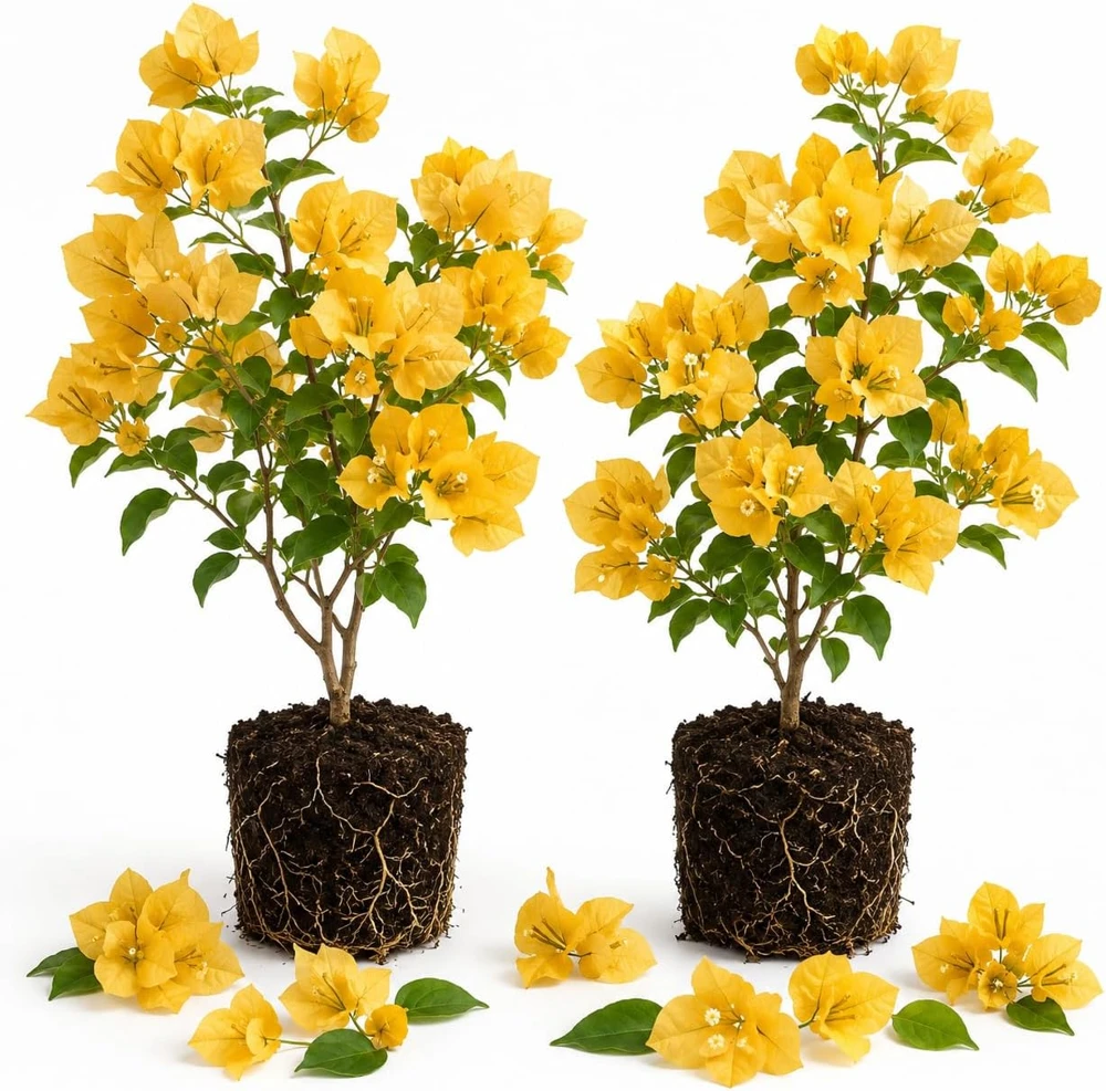 Set of 2 Yellow Bougainvillea Live Plants - California Gold Vine, 4-6 Inch Starter, Outdoor - Image 1