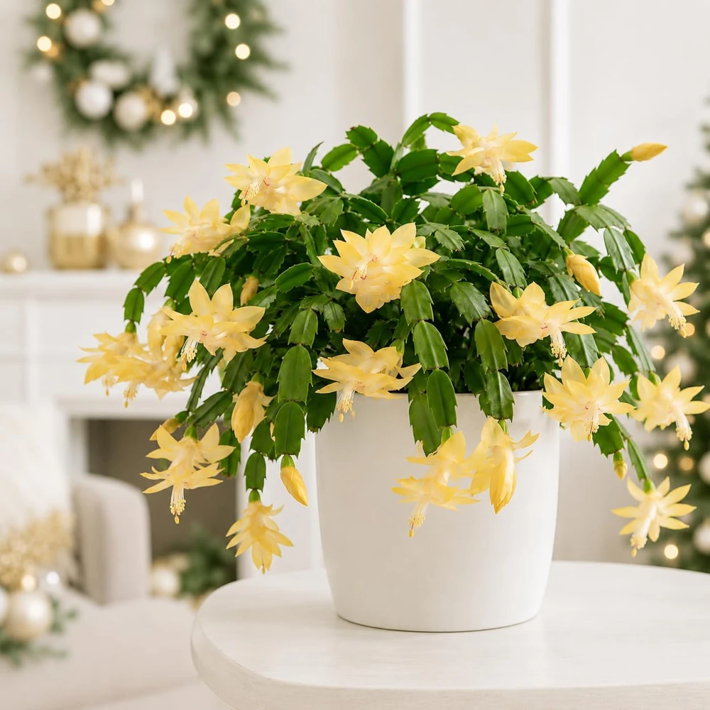 Set of 2 Yellow Christmas Cactus Live Plants, 4-8 Inch Tropical Cacti - Image 1