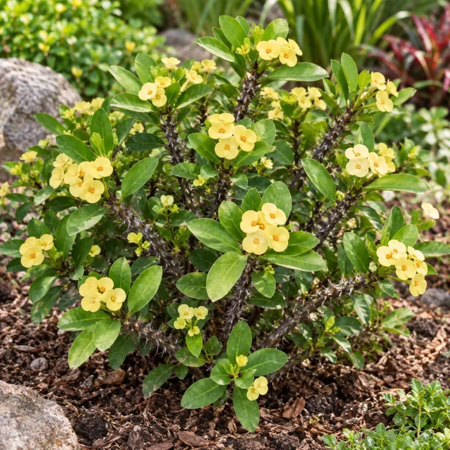 Set of 2 Yellow Euphorbia Milii Live Plants, 4-6 Inches Tall, Crown of Thorns Flowering Succulents, Indoor/Outdoor Tropical Houseplants - Image 2
