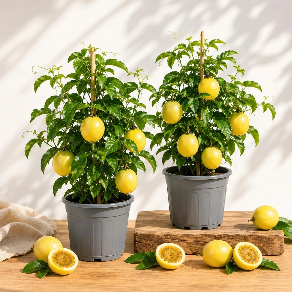 Set of 2 Yellow Passionfruit Live Plants for Planting, 4-8 Inch Tall - Image 1