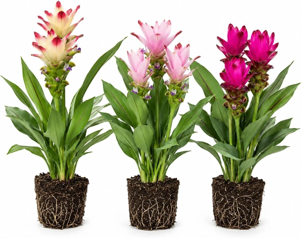 Set of 3 Curcuma Ginger Live Plants for Planting - Mixed Varieties, 4-8 Inch Tall - Image 1