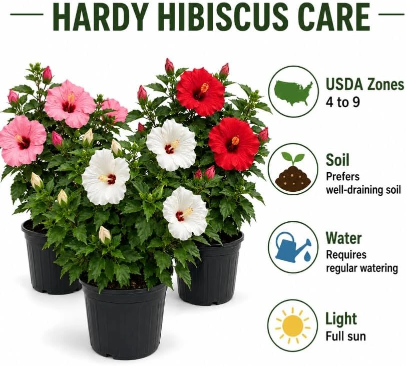 Set of 3 Mixed Hardy Hibiscus Live Plants, 4-7 Inches Tall, Rooted Flowering Shrubs - Image 5