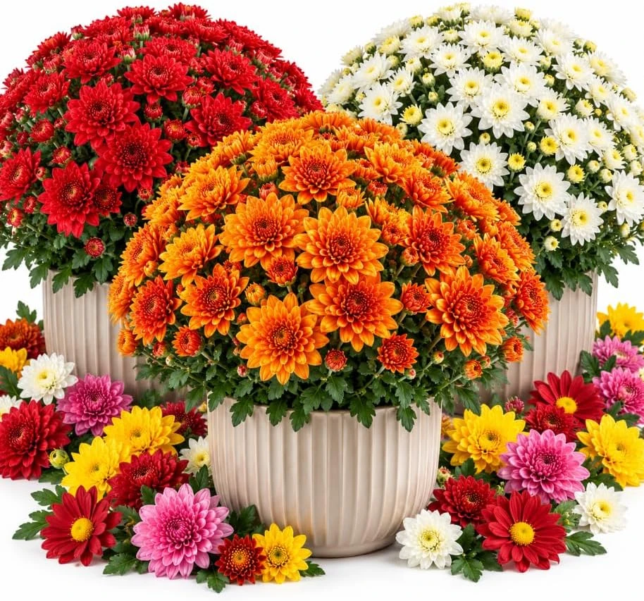 Set of 3 Mixed Mum Chrysanthemum Live Plants, 4-6 Inches Tall, Outdoor Garden & Patio - Image 1