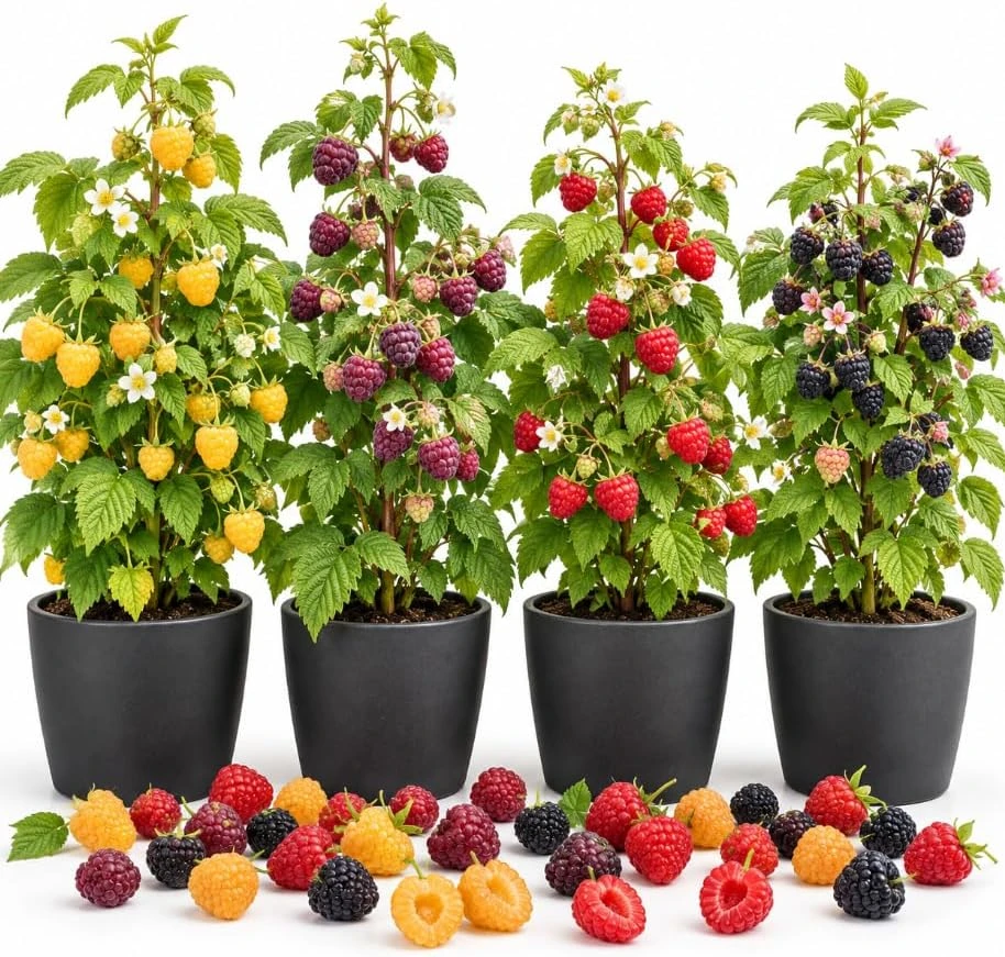 Set of 3 Raspberry Live Plants, 4-7 Inches Tall, Outdoor Berry Bushes - Image 1