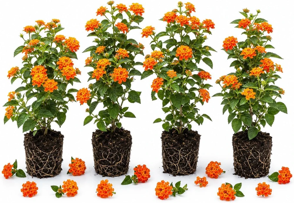 Set of 4 Bright Orange Lantana Live Plants, 4-7 Inches Tall, Trailing Flowering Starters for Outdoor Gardens - Image 1
