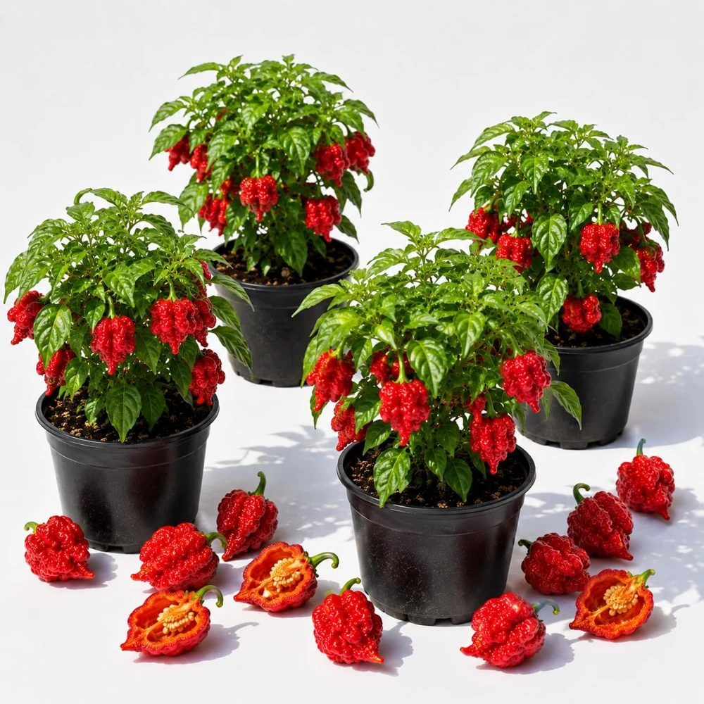 Set of 4 Carolina Reaper Live Pepper Plants - 4-6 Inch Hot Chili Peppers - Image 1