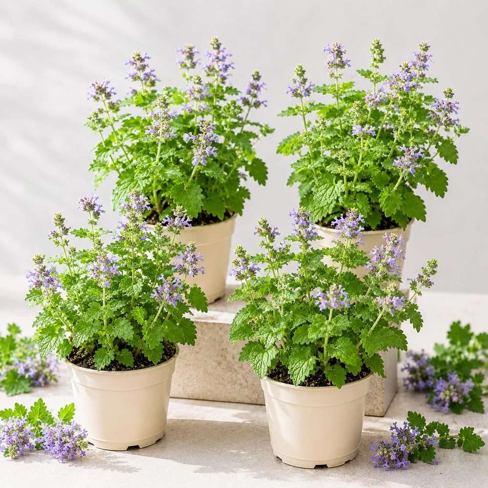 Set of 4 Catnip Live Plants – Herb Perennial – 4-8 Inch Tall – Indoor Outdoor Garden - Image 1