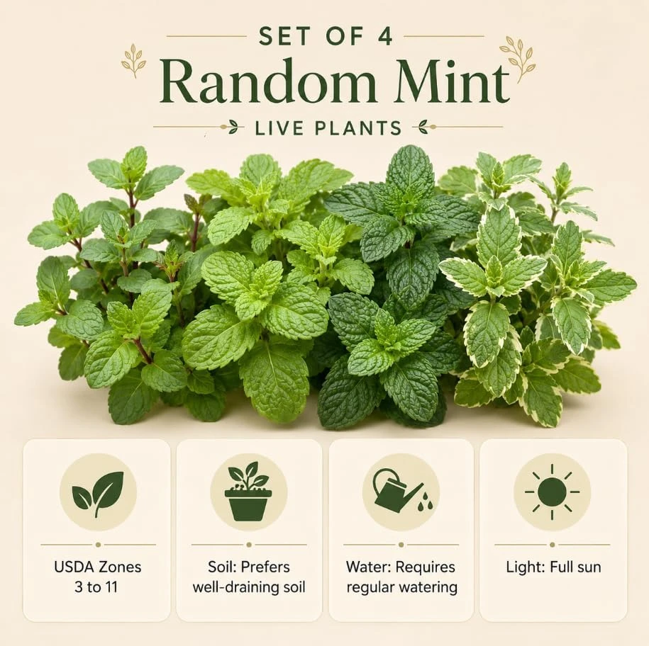 Set of 4 Mint Live Plants, Fragrant Culinary Herb Starters, 4-7 Inch Tall, Indoor/Outdoor - Image 6