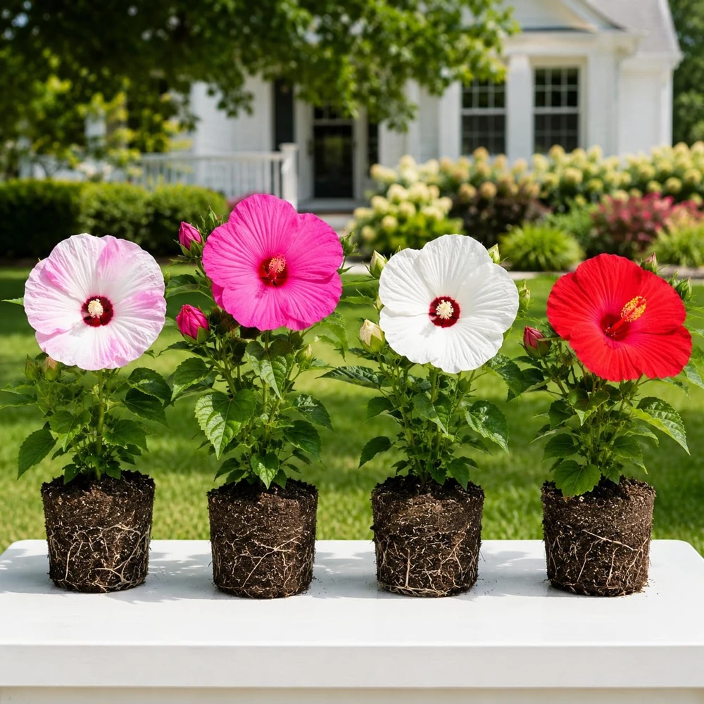 Set of 4 Mixed Hibiscus Live Plant, Flowering Tropical Shrub, 4-8 Inch Tall - Image 1