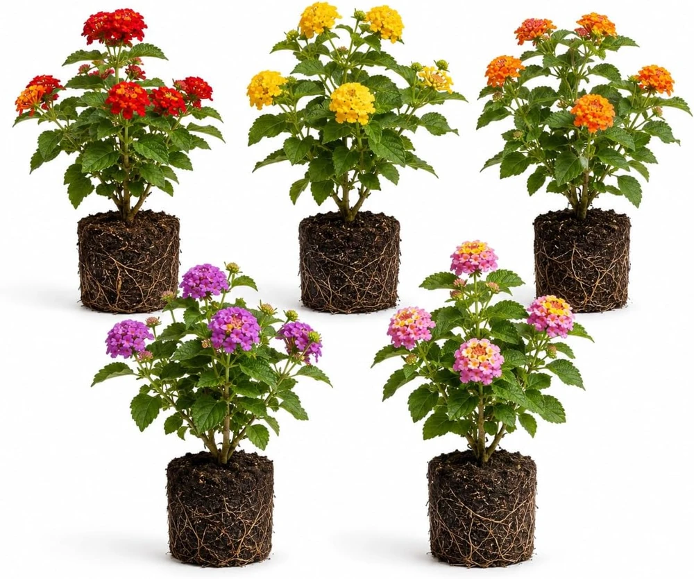 Set of 4 Mixed Lantana Live Plants, 4-7 Inch Flowering Starter Shrubs for Outdoor - Image 1