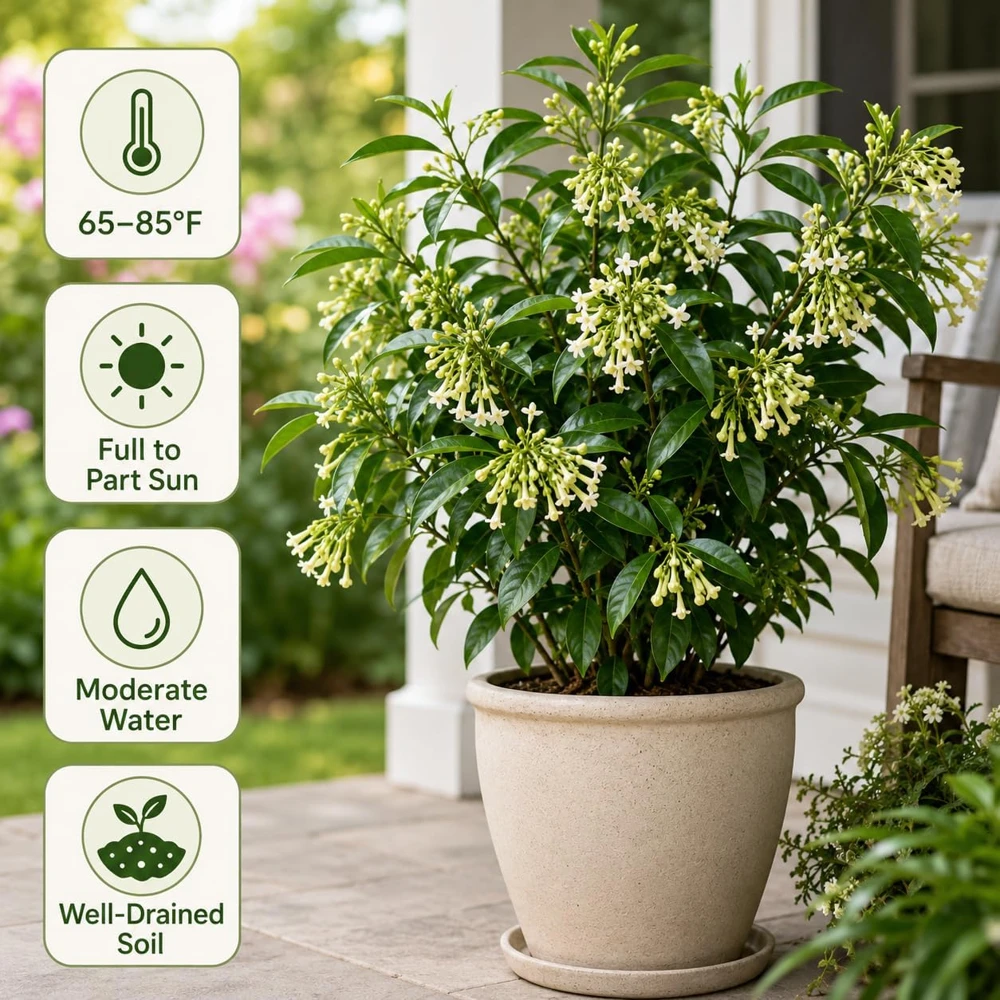 Set of 4 Night Blooming Jasmine Live Plants, 4-6 Inches Tall, White Scented Flowers, Indoor/Outdoor - Image 4