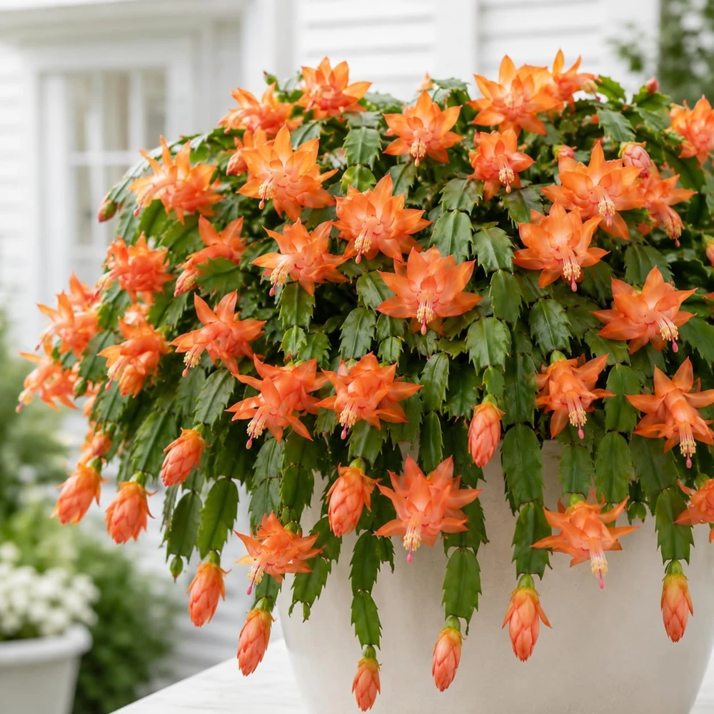Set of 4 Orange Christmas Cactus Live Plants, 4-8 Inch Tall, Tropical Indoor Plant - Image 3