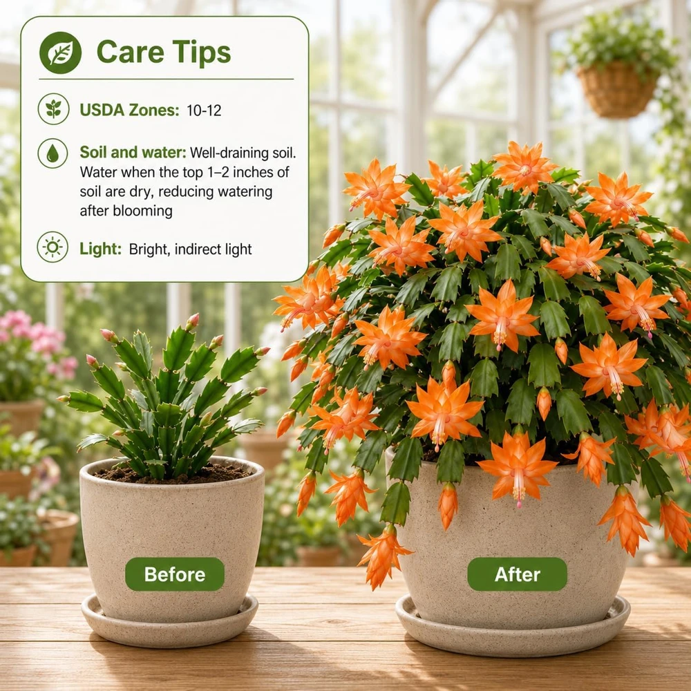 Set of 4 Orange Christmas Cactus Live Plants, 4-8 Inch Tall, Tropical Indoor Plant - Image 4