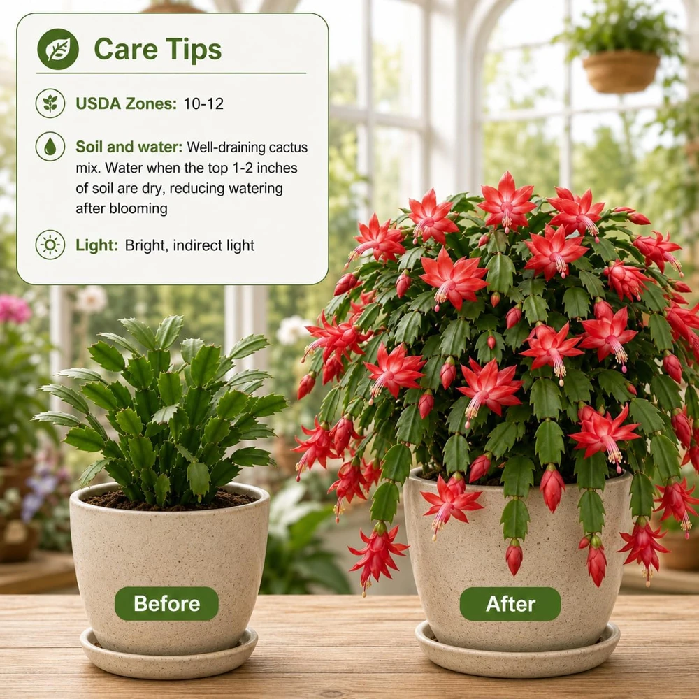 Set of 4 Red Christmas Cactus Plants โ Live Tropical Houseplants โ 4-8 Inch Tall - Image 3