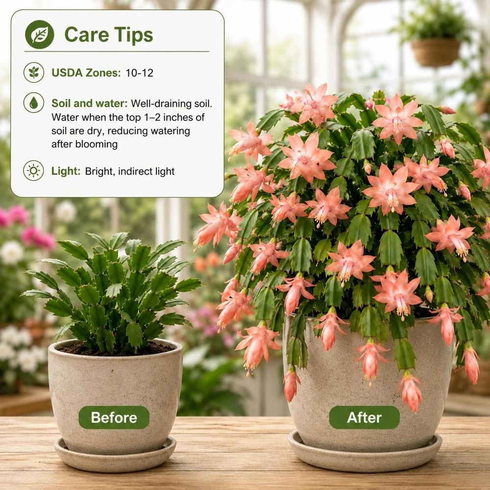 Set of 4 Salmon Christmas Cactus Live Plants, Tropical, 4-8 Inch Tall - Image 3