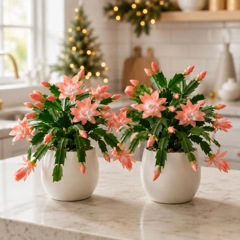 Set of 4 Salmon Christmas Cactus Live Plants, Tropical, 4-8 Inch Tall - Image 4