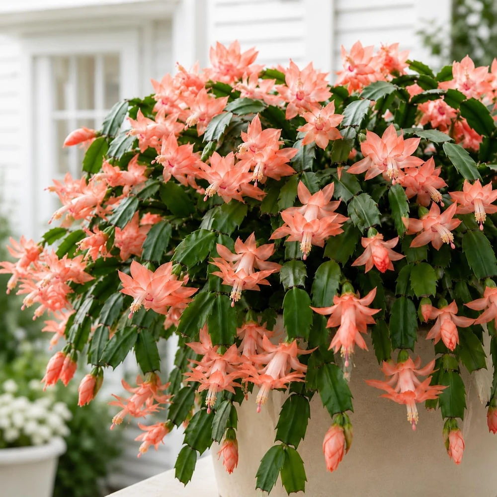 Set of 4 Salmon Christmas Cactus Live Plants, Tropical, 4-8 Inch Tall - Image 1