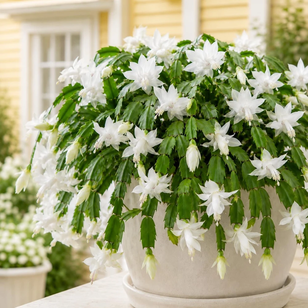 Set of 4 White Christmas Cactus Live Plants, Tropical Thanksgiving Cactus, 4-8 Inch Tall - Image 3