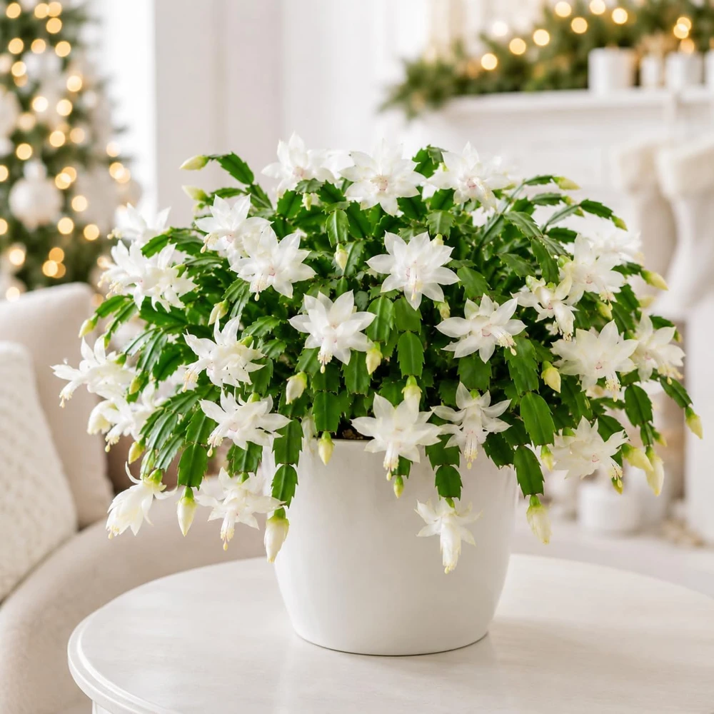Set of 4 White Christmas Cactus Live Plants, Tropical Thanksgiving Cactus, 4-8 Inch Tall - Image 5