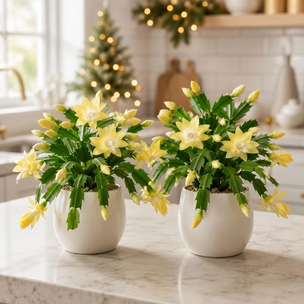 Set of 4 Yellow Christmas Cactus Live Plants, 4-8 Inch Tall, Tropical - Image 1
