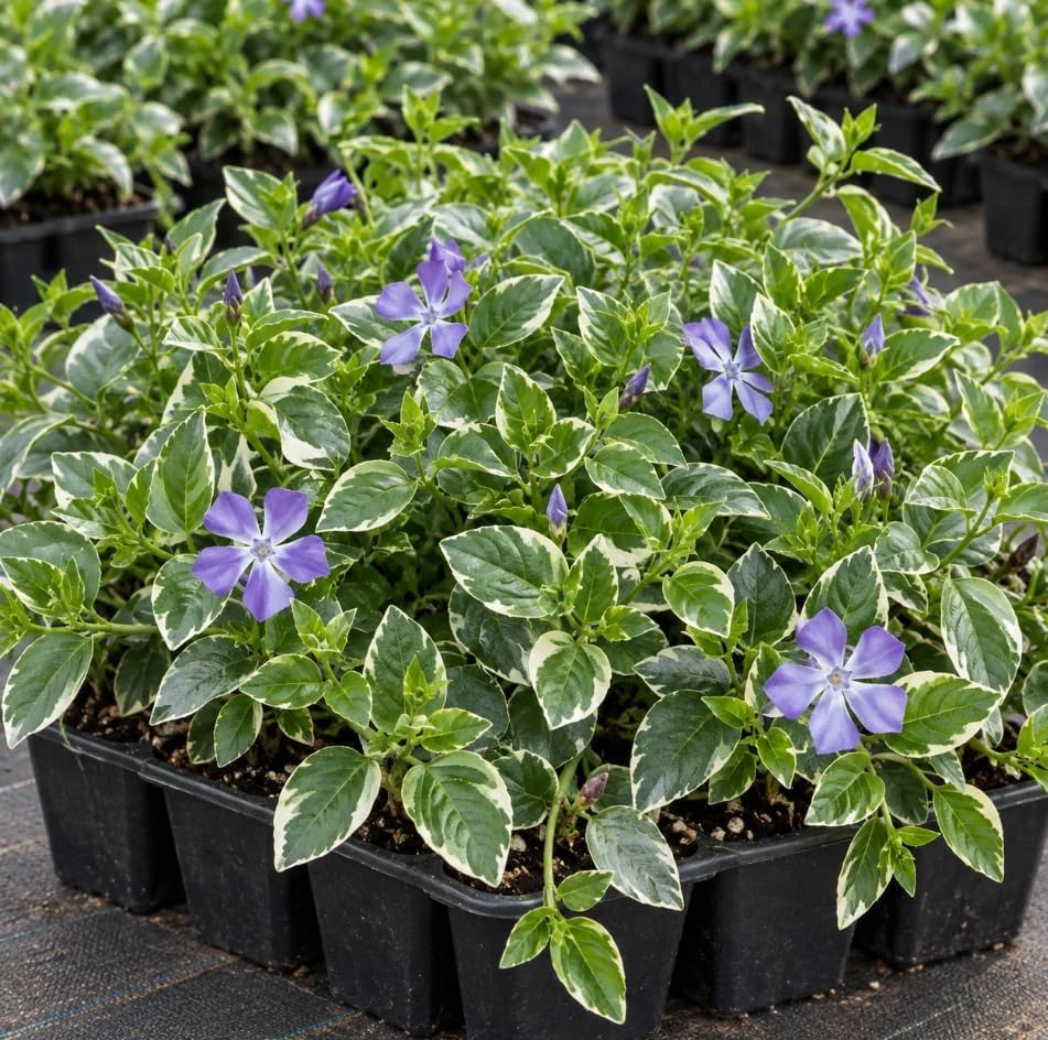 Set of 6 Variegated Vinca Minor Live Plants - Perennial Ground Cover 4-6" Long - Image 1
