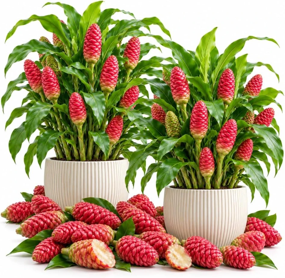 Shampoo Ginger Live Plant Set - 2 Zingiber Zerumbet Starter Plants, 4-7" Tall, Tropical - Image 1